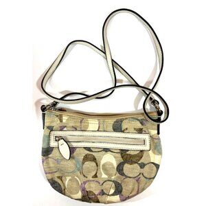 Vtg Y2K Coach Crossbody Bag purse Signature C Print Beige Purple Green White Mul